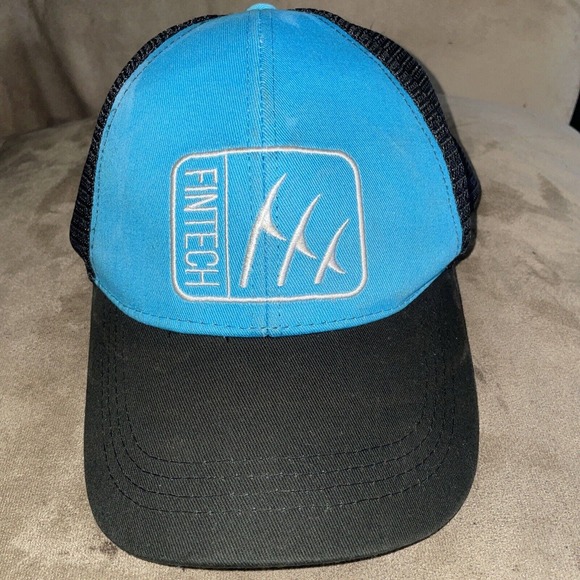 Fintech Trucker Hat Cap Black‎ Blue Snapback Adjustable Mesh Back Fishing - Picture 1 of 5